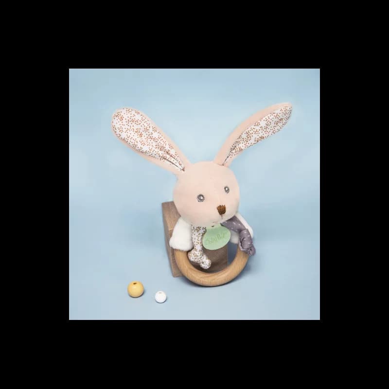 Hochet en bois lapin poupi gris