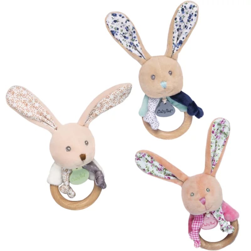 Hochet en bois lapin poupi bleu