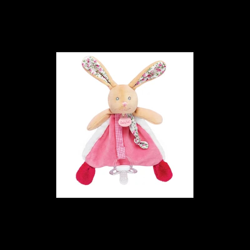 Doudou attache-sucette lapin poupi rose
