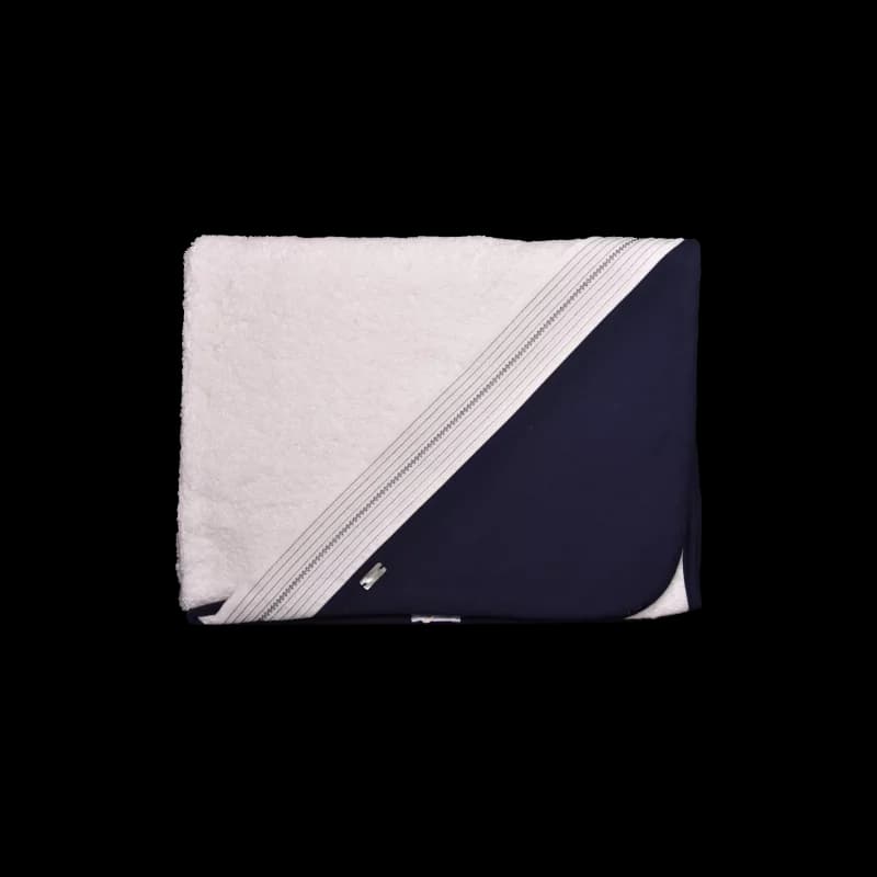 Serviette de bain nervures et broderie bleu marine