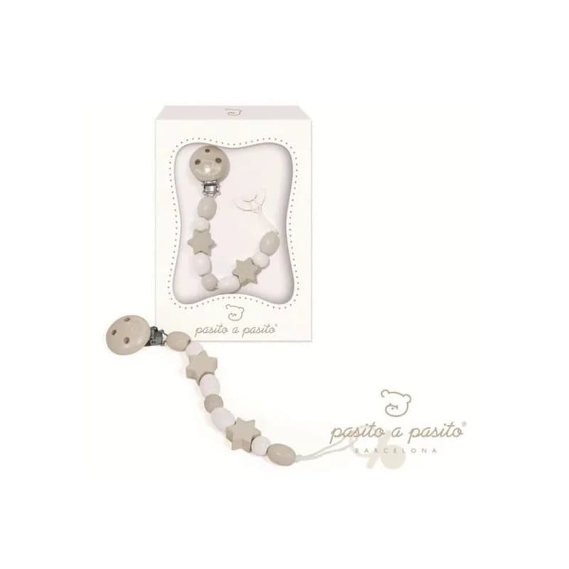 Attache-sucette  en bois - pasito a pasito blanc et beige gris