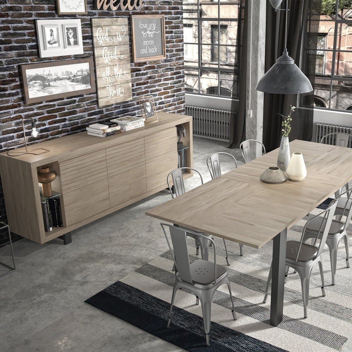 Buffet bas 3 portes chêne L220cm - Fabrication Française - Calicosy