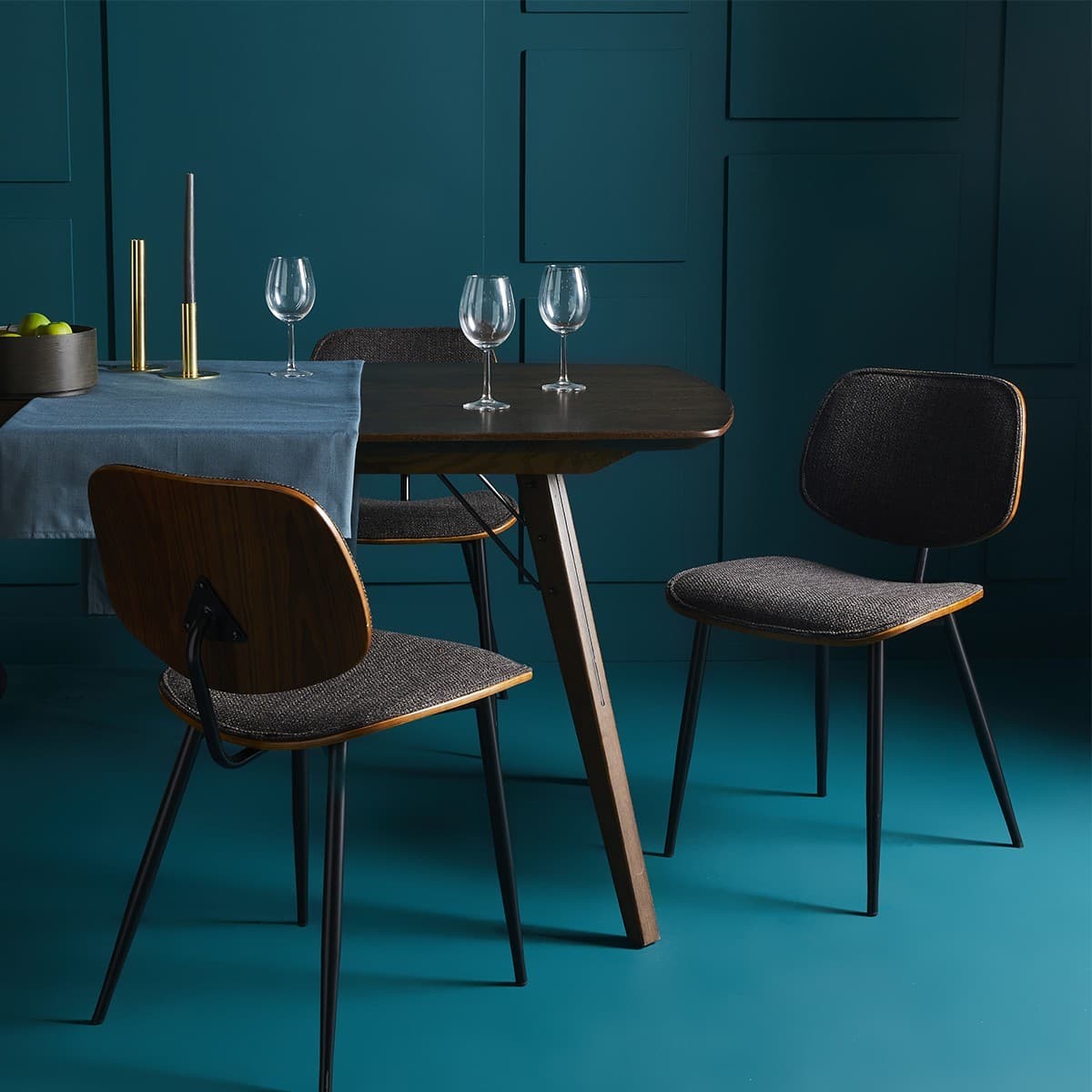 Lot de 2 Chaises en Tissu Gris / Brun - Olympia - Contreplaqué - Calicosy