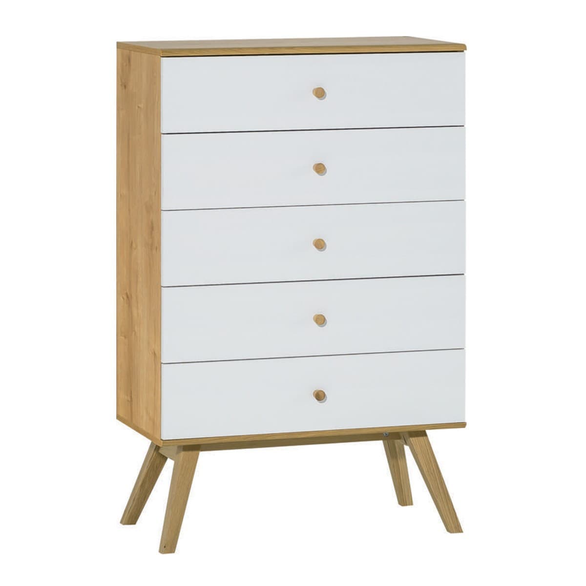 Commode 5 tiroirs L75 cm - NATURE - Couleur : Blanc - Panneaux de particules - Calicosy