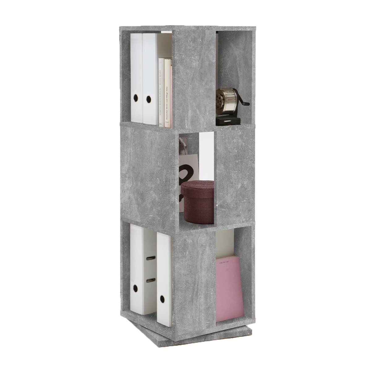 Étagère Pivotante 3 Compartiments H108 cm - Tower - Couleur : Gris béton - Panneaux de particules - Calicosy