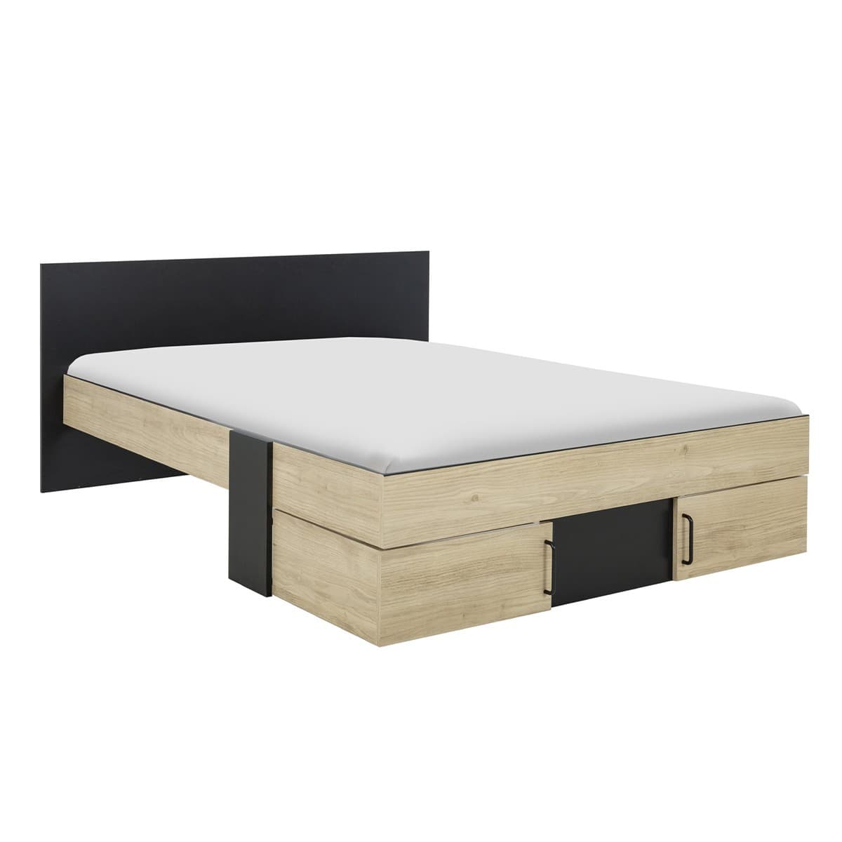 Lit avec Rangements 140x190cm - Swivel - Couleur : Noir - Panneaux de particules - Calicosy