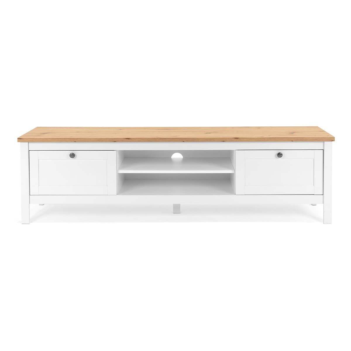 Meuble TV 2 tiroirs L160 cm - Décor Blanc - BERGEN - Panneaux de particules - Calicosy