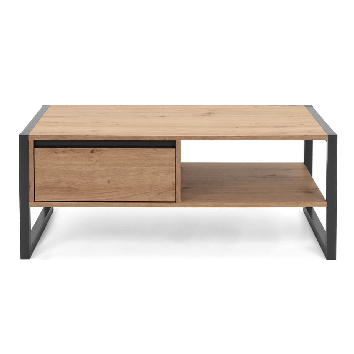 Table Basse avec Tiroir L100 cm - DENVER - Couleur : Chêne artisan / gris - Panneaux de particules - Calicosy