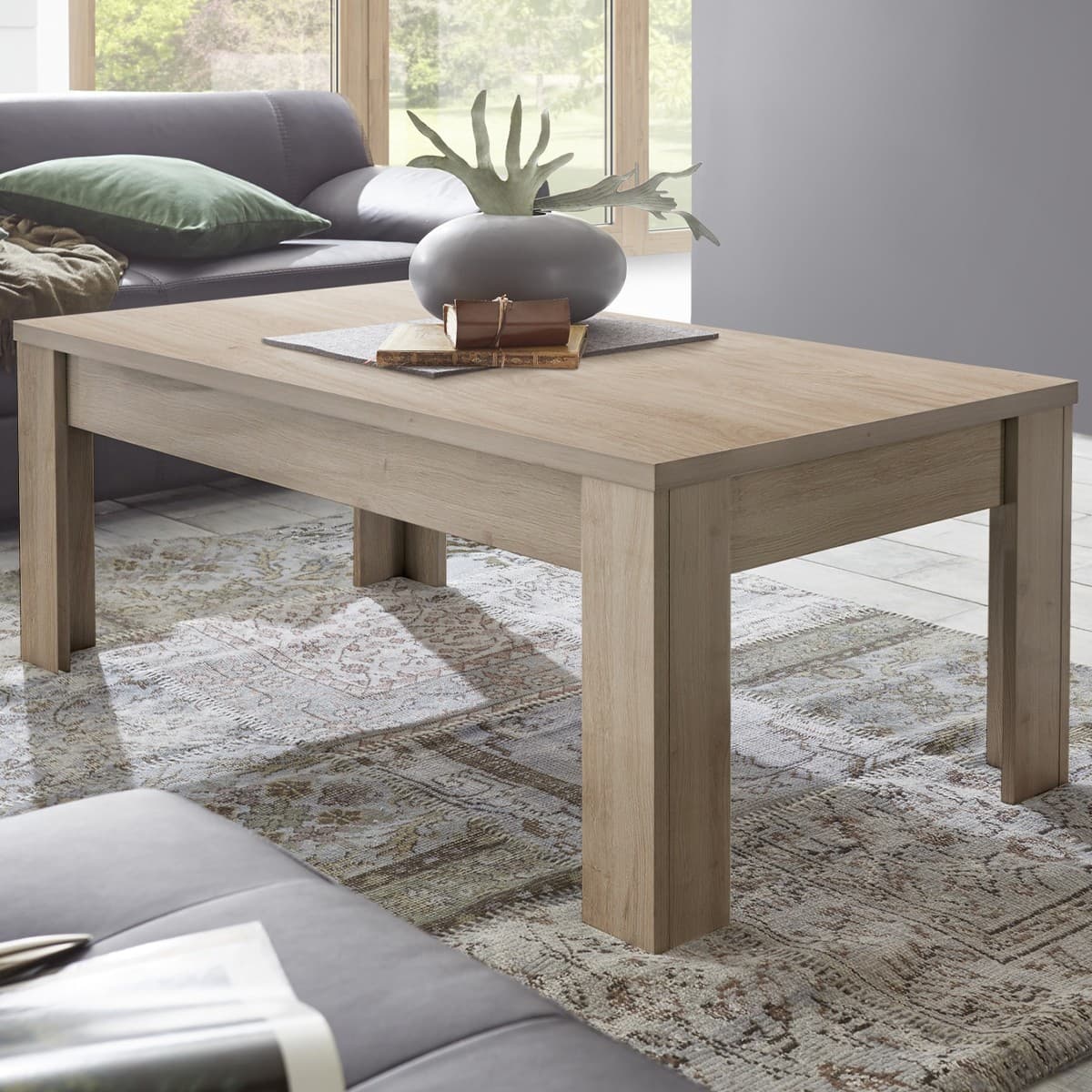 Table basse décor bois L122 cm - Firenze - Panneaux de particules - Calicosy