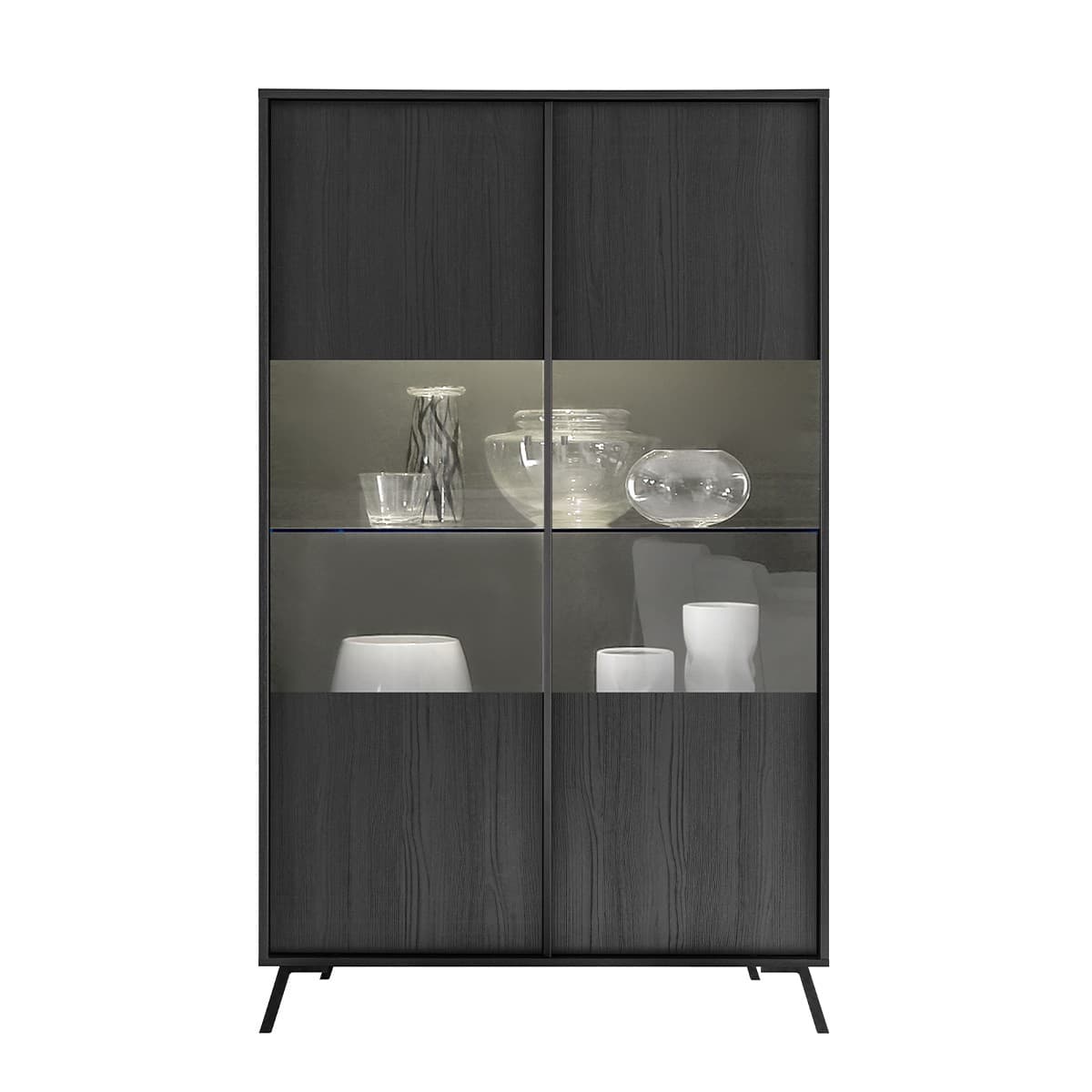 Vitrine 2 Portes H174 cm - City - Couleur : Noir - Panneaux de particules - Calicosy