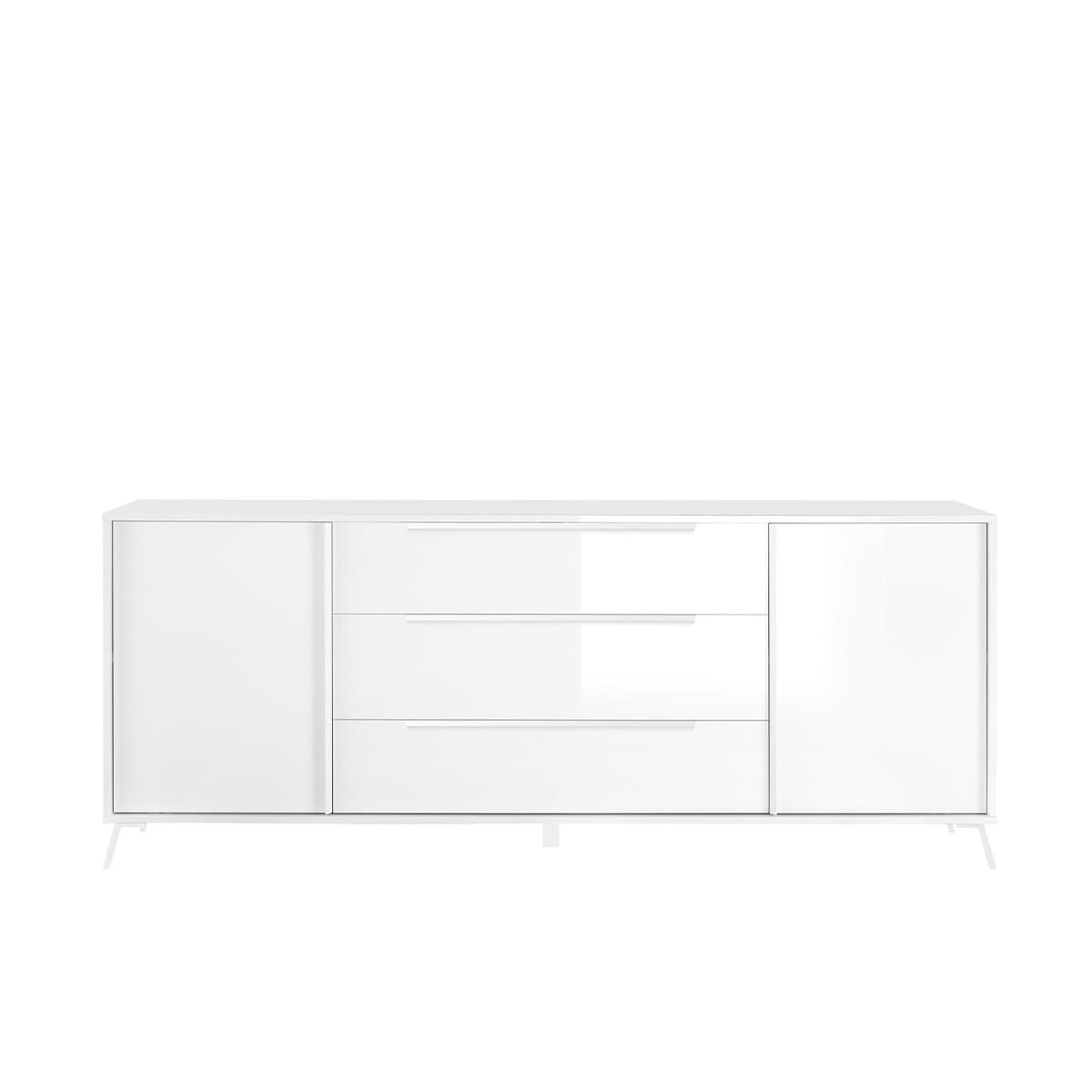 Buffet 2 portes et 3 tiroirs L205 cm - City - Couleur : Blanc - Panneaux de particules - Calicosy