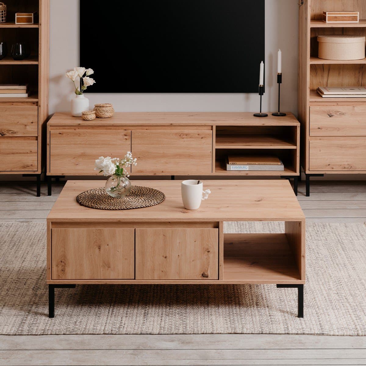 Table Basse 2 Portes 1 Niche L100 cm - PLOCK - Calicosy