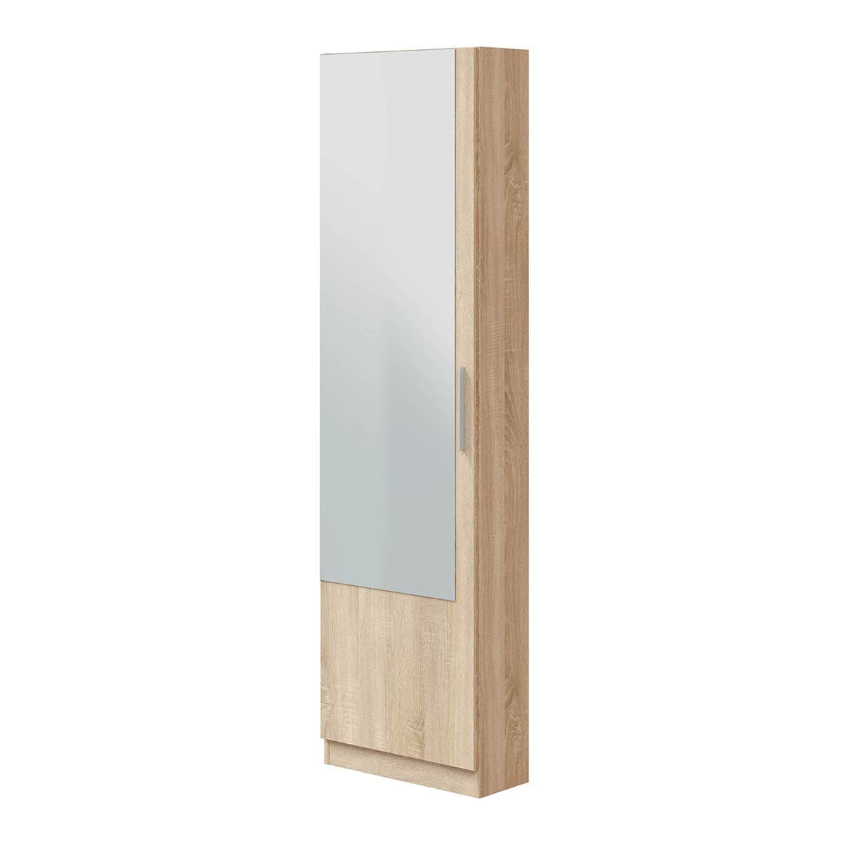 Meuble à chaussures 1 porte avec miroir - H180 cm - Couleur : Chêne artisan - Panneaux de particules - Calicosy