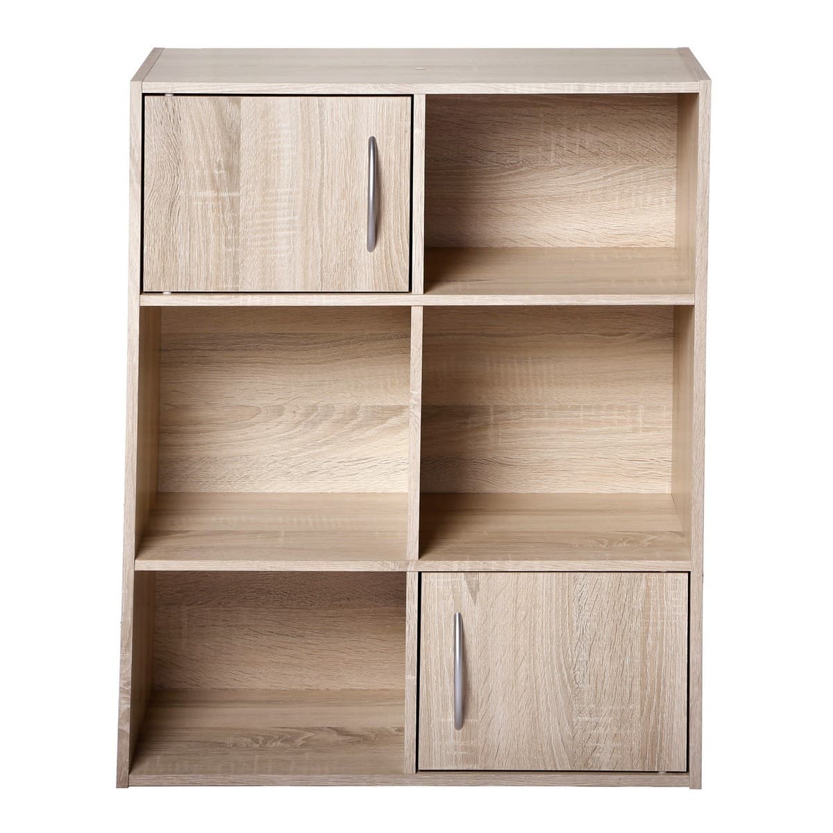 Etagère de rangement 6 cases 2 portes - Couleur : Bois clair - Panneaux de particules - Calicosy