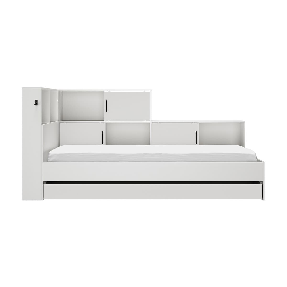 Lit avec Rangements 90x200 cm - Erwan - Couleur : Blanc - Panneaux de particules - Calicosy