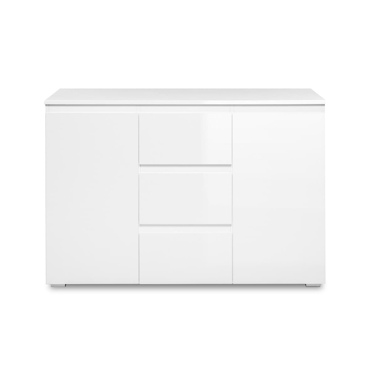 Buffet 2 Portes 3 Tiroirs Blanc L120 cm - PRETORIA - Panneaux de particules - Calicosy
