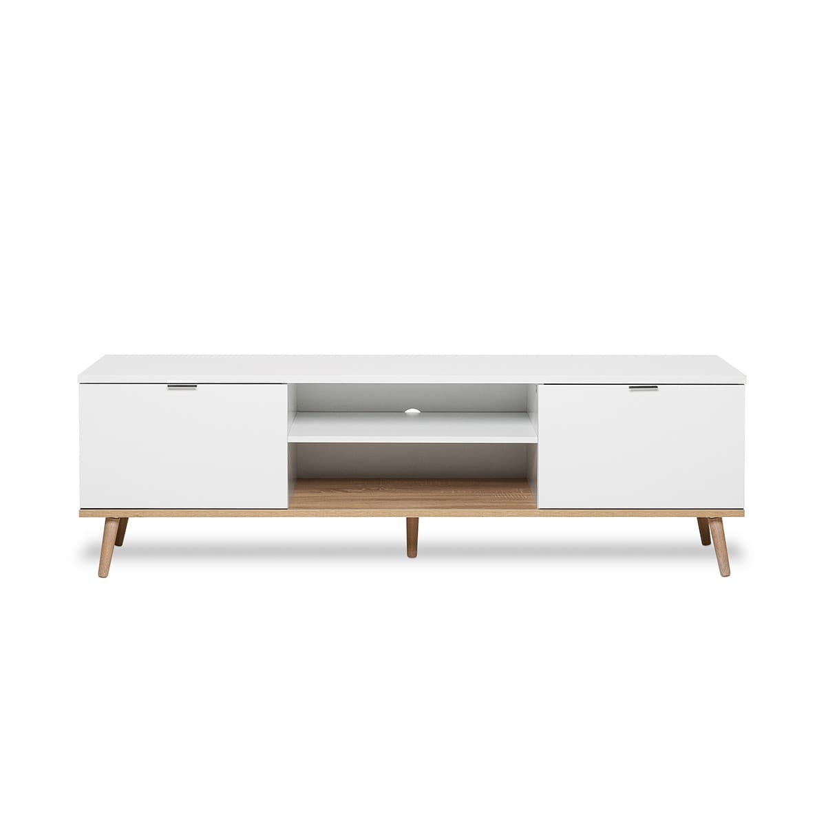 Meuble TV 2 Portes 2 Niches L160 cm - COPENHAGUE - Panneaux de particules - Calicosy