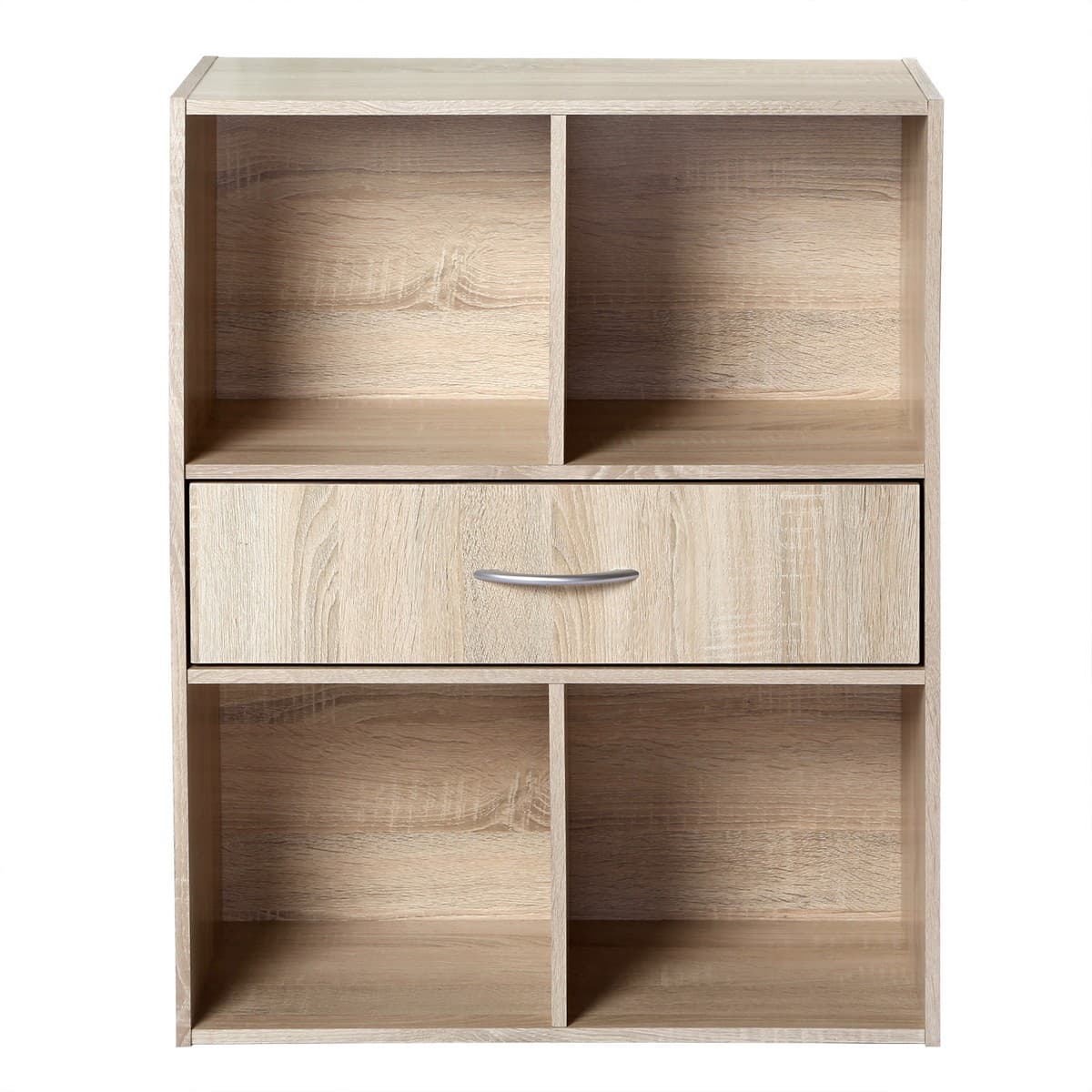 Etagère de rangement 4 casiers avec un tiroir - Couleur : Bois clair - Panneaux de particules - Calicosy