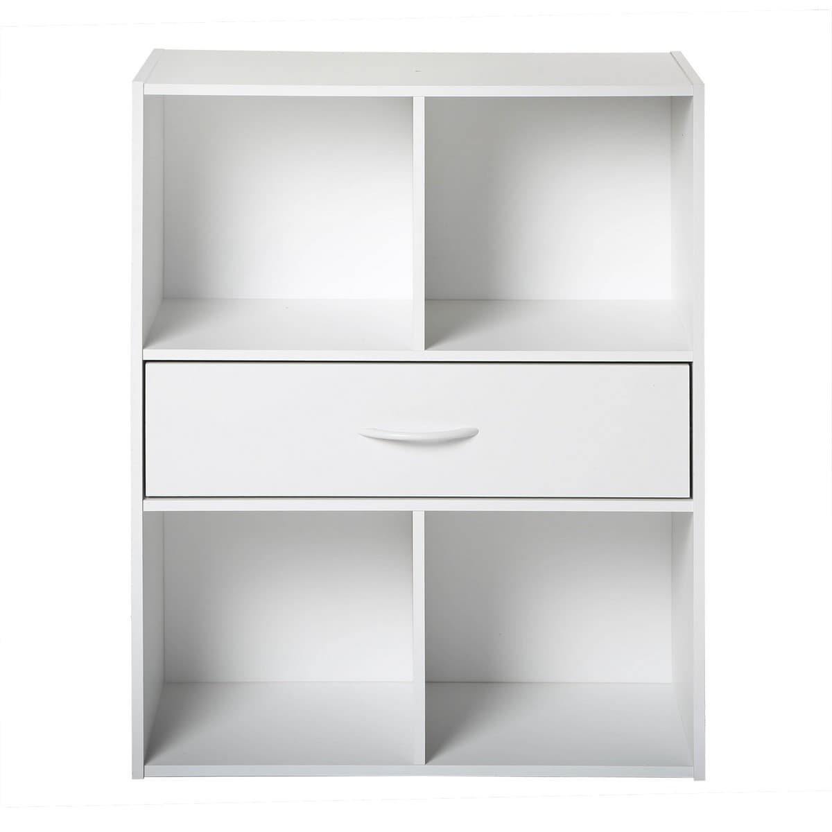 Etagère de rangement 4 casiers avec un tiroir - Couleur : Blanc - Panneaux de particules - Calicosy