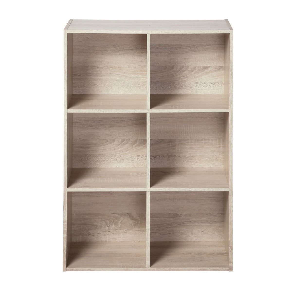Étagère de rangement 6 cases - H91,5 x L61,5 cm - Couleur : Bois clair - Panneaux de particules - Calicosy