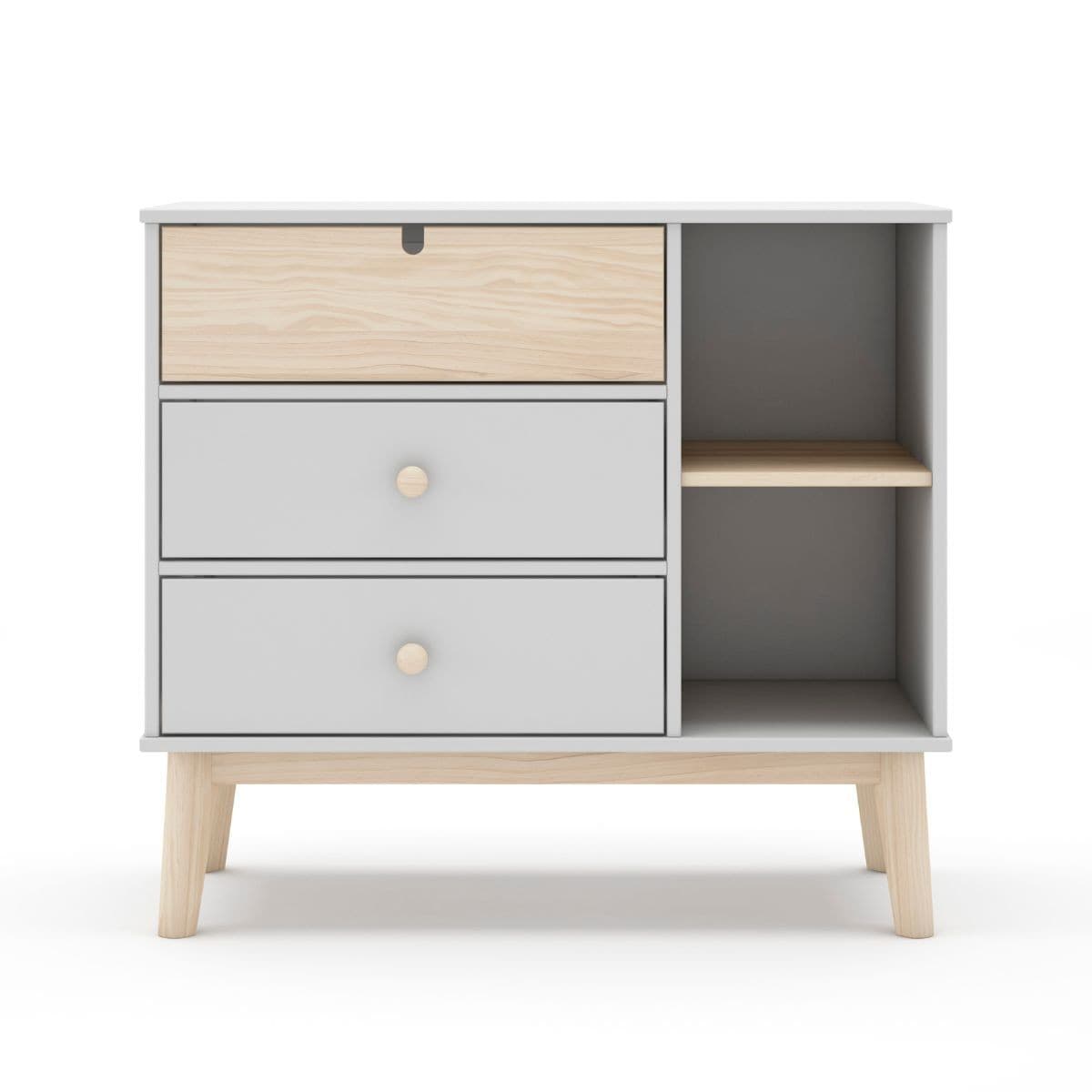 Commode 3 Tiroirs et 2 Niches L90 cm - Estefania - Couleur : Blanc - MDF - Calicosy
