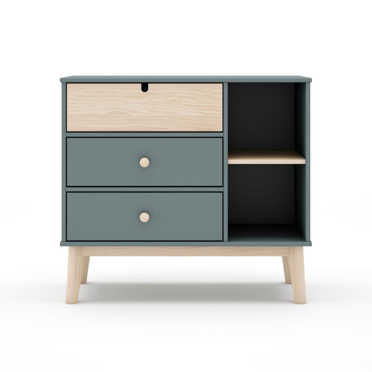 Commode 3 Tiroirs et 2 Niches L90 cm - Estefania - Couleur : Vert - MDF - Calicosy