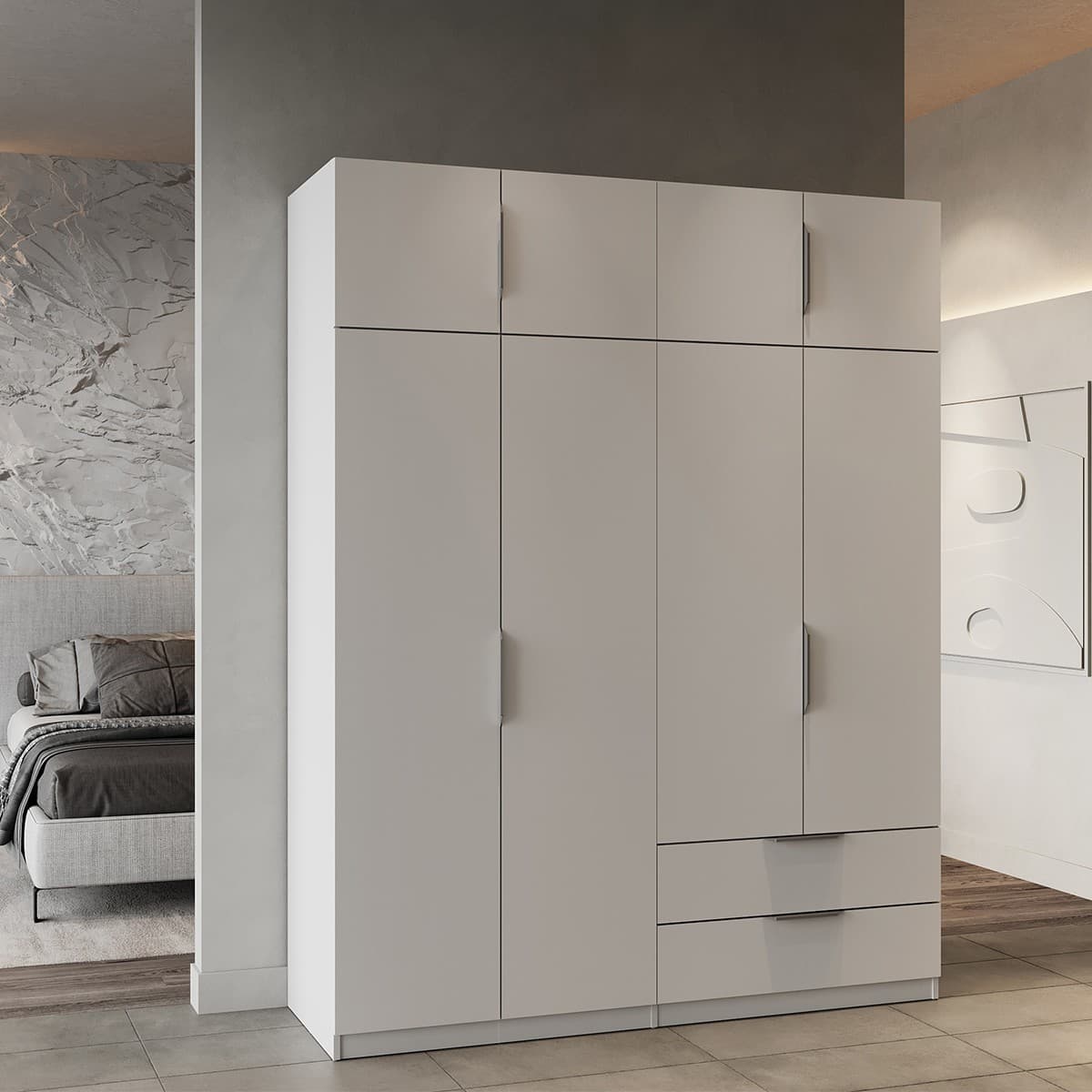 Armoire 8 Portes et 2 Tiroirs L157,3 cm - Ghost - Couleur : Blanc - Panneaux de particules - Calicosy