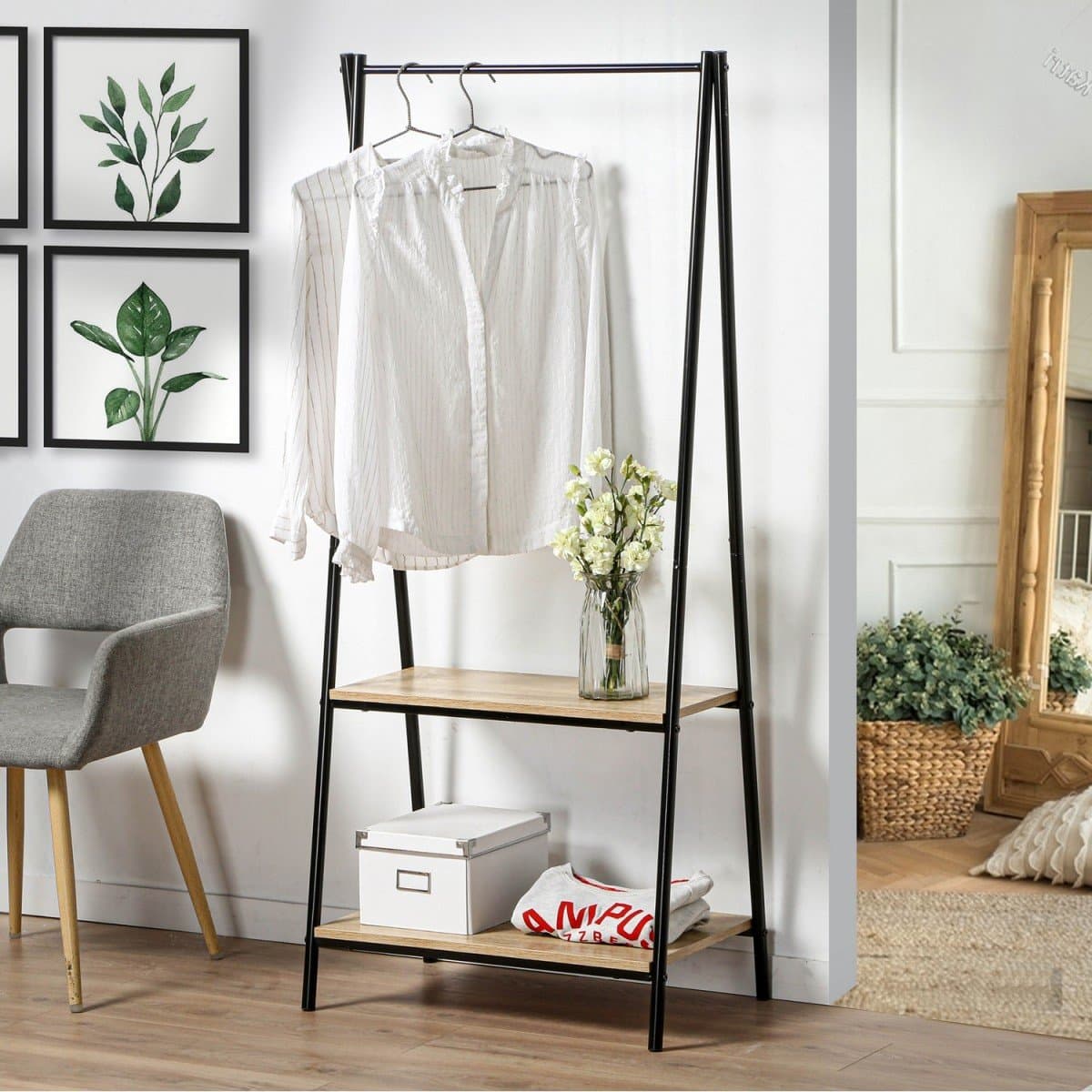 Portant 2 Étagères Style Industriel - Calicosy