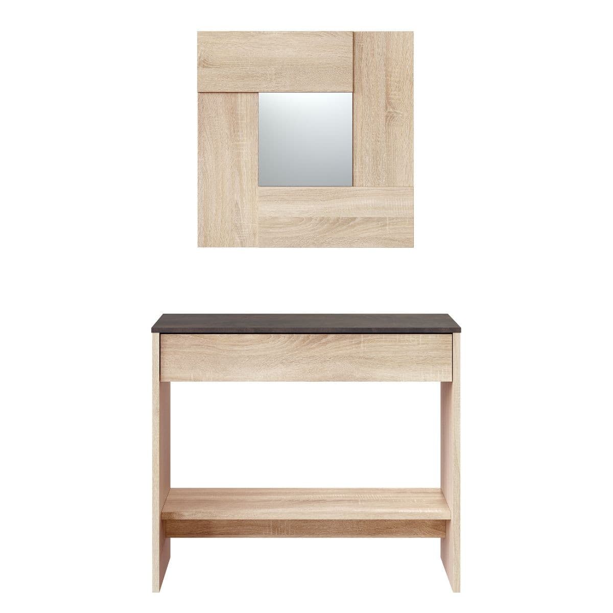 Console d'entrée avec miroir Oxys - L92 cm - Panneaux de particules - Calicosy