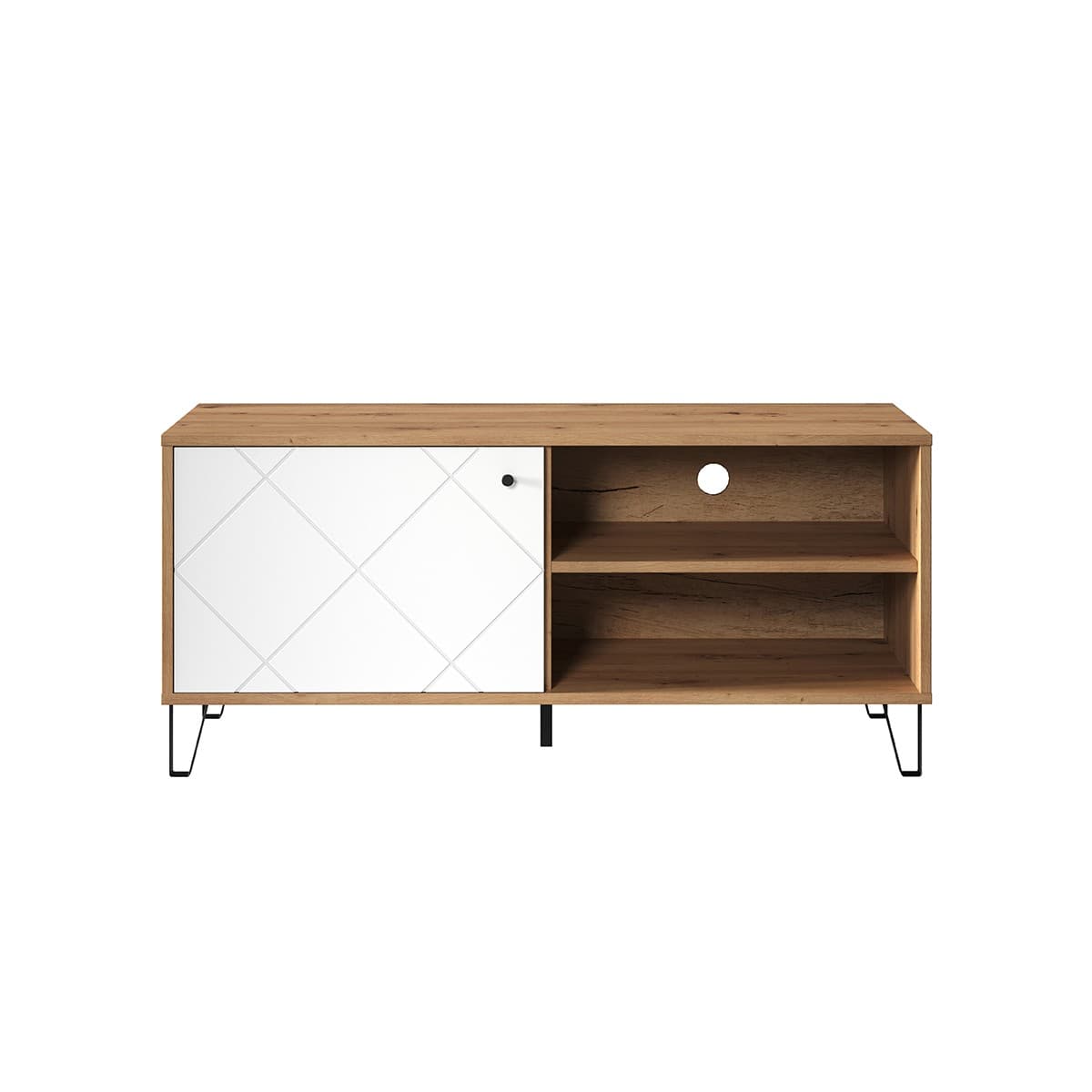 Meuble TV 1 porte et 2 niches L123 cm - Touch - Panneaux de particules - Calicosy
