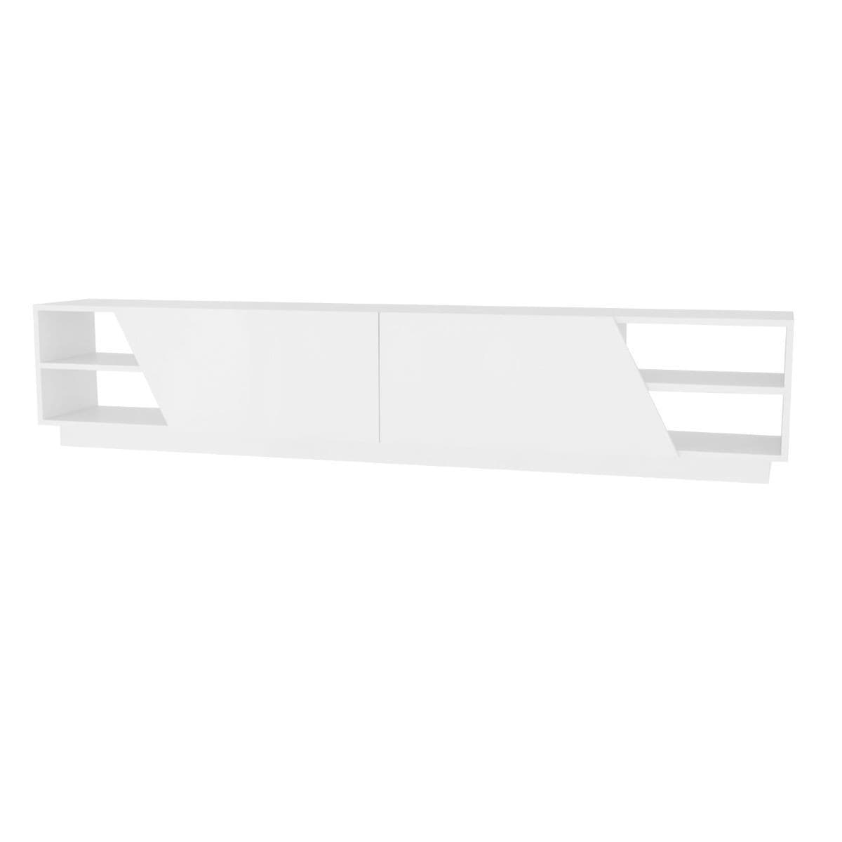 Meuble TV 4 étagères 2 portes L240 cm - Rhodes - Couleur : Blanc - Panneaux de particules - Calicosy