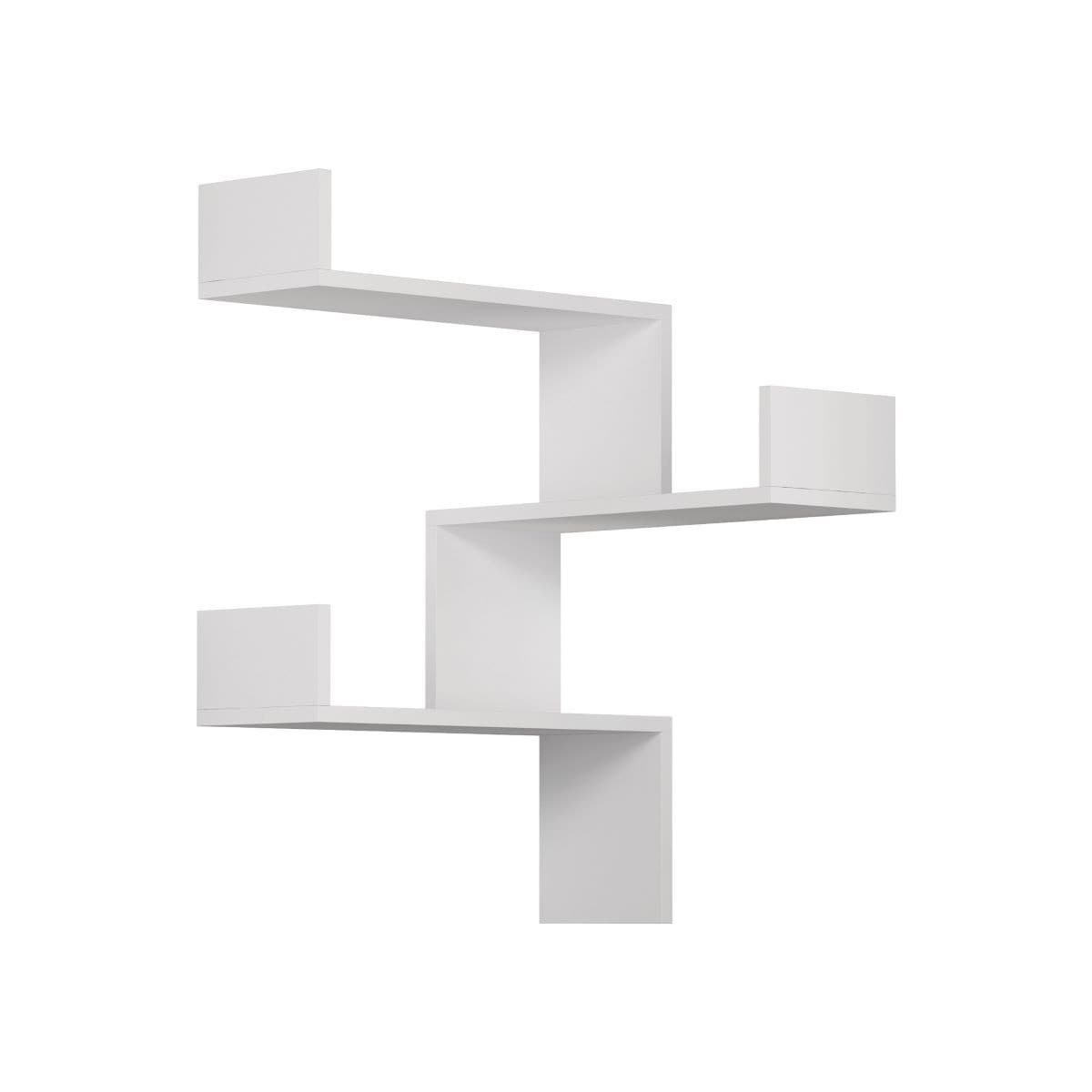 Etagère murale d'angle 3 étagères H90 cm - Luska - Couleur : Blanc - Panneaux de particules - Calicosy