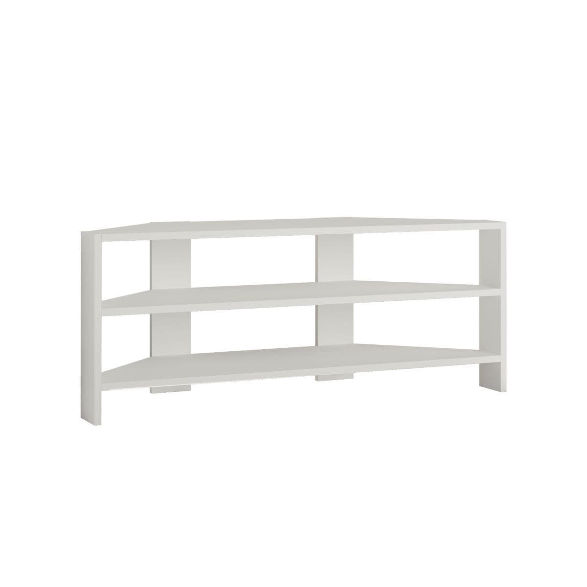 Meuble TV d'angle 3 étagères L114 cm - Thales - Couleur : Blanc - Panneaux de particules - Calicosy