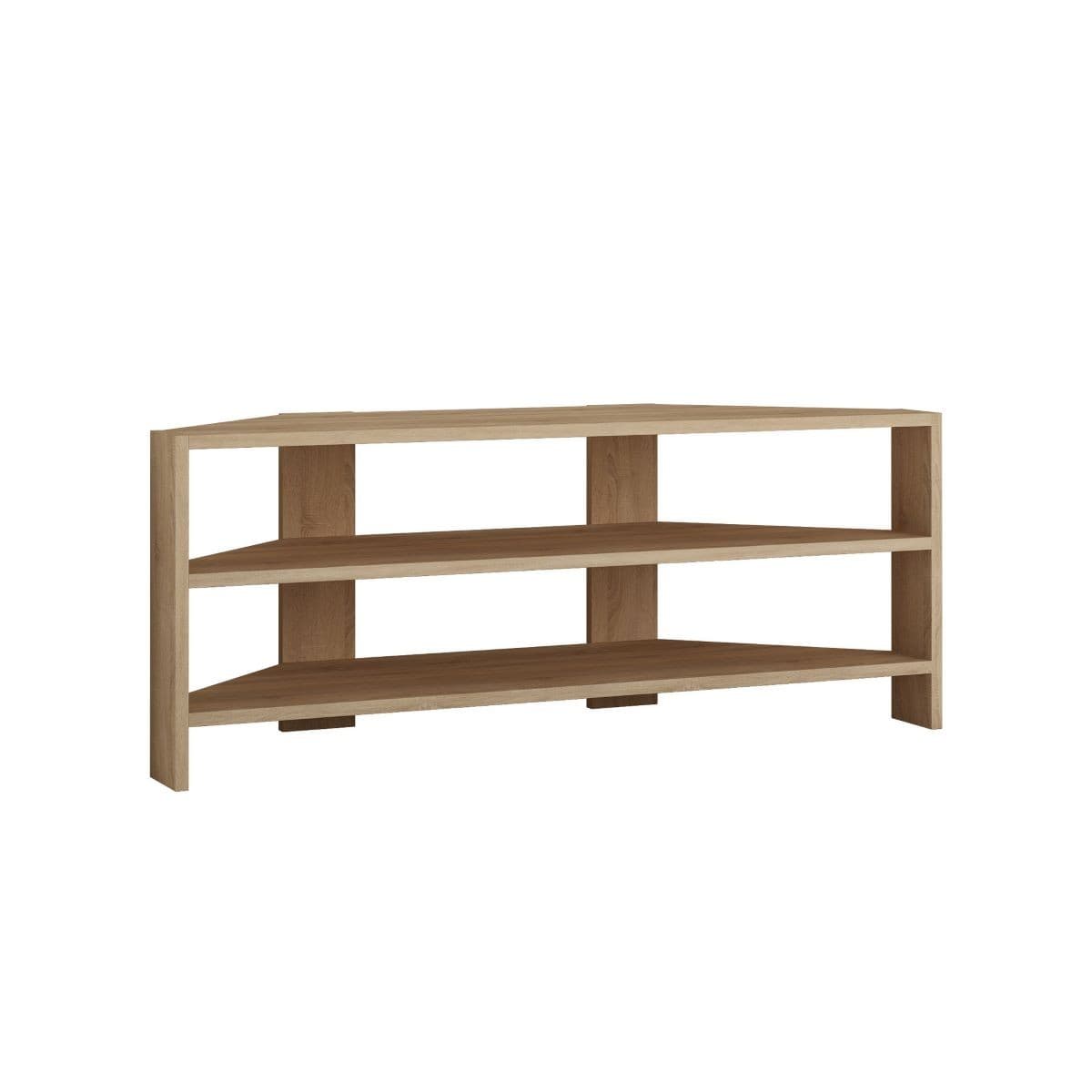 Meuble TV d'angle 3 étagères L114 cm - Thales - Couleur : Chêne - Panneaux de particules - Calicosy