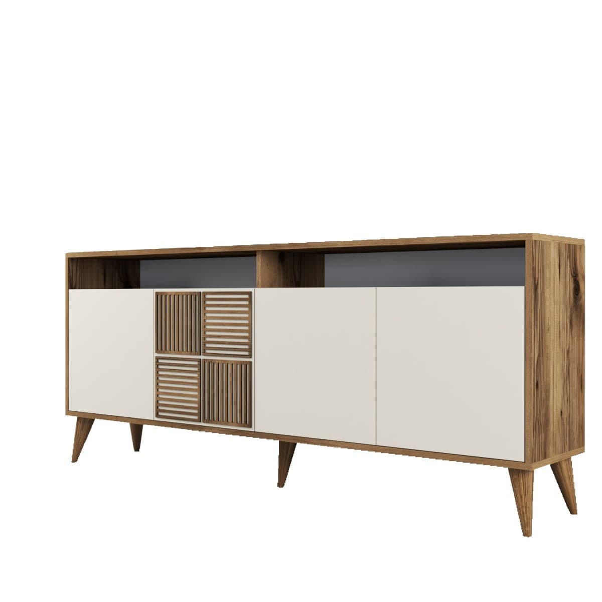 Buffet 4 portes L180 cm - MILAN - Couleur : Ecru - Panneaux de particules - Calicosy
