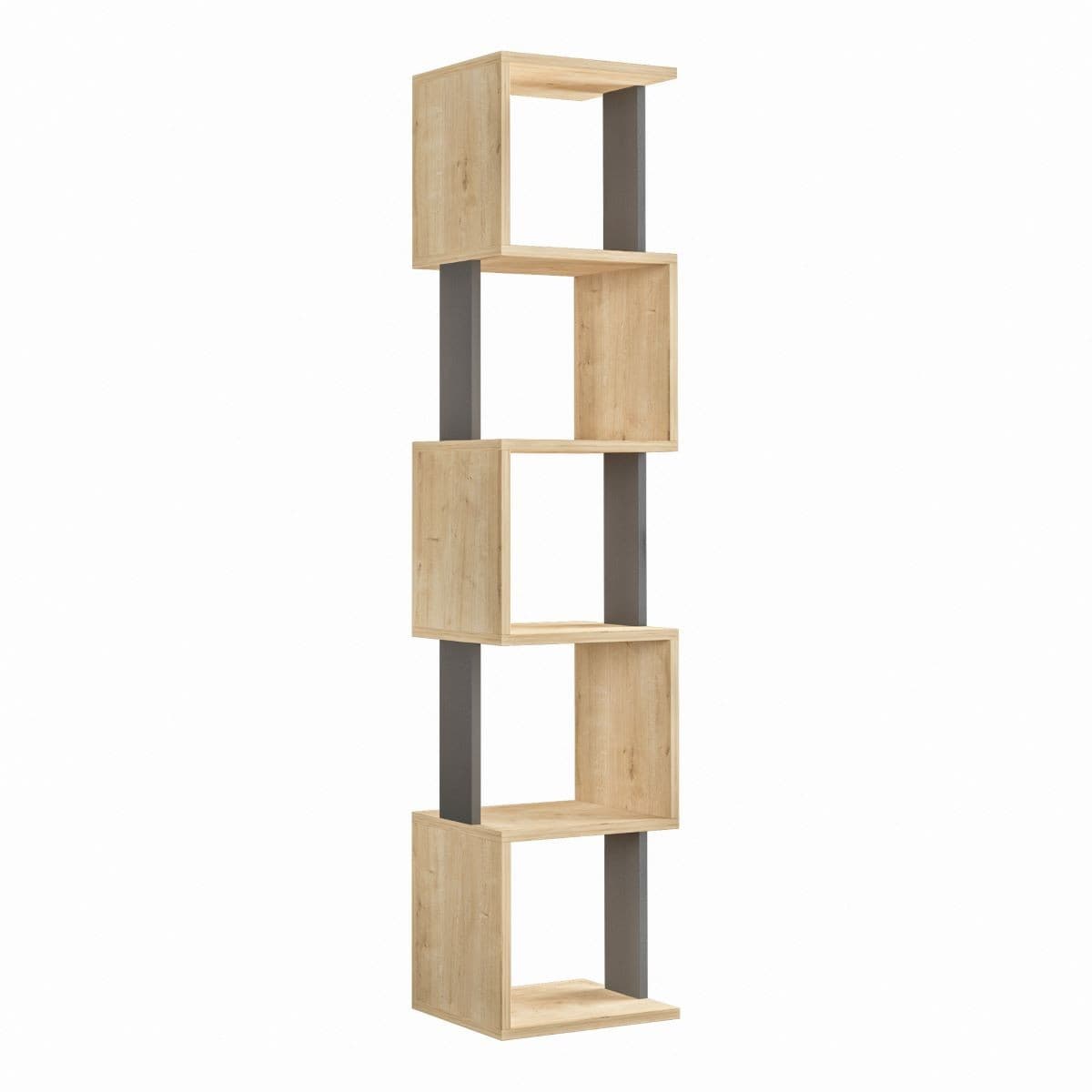 Etagère d'angle 5 tablettes L35 cm - Piri - Couleur : Chêne - Panneaux de particules - Calicosy