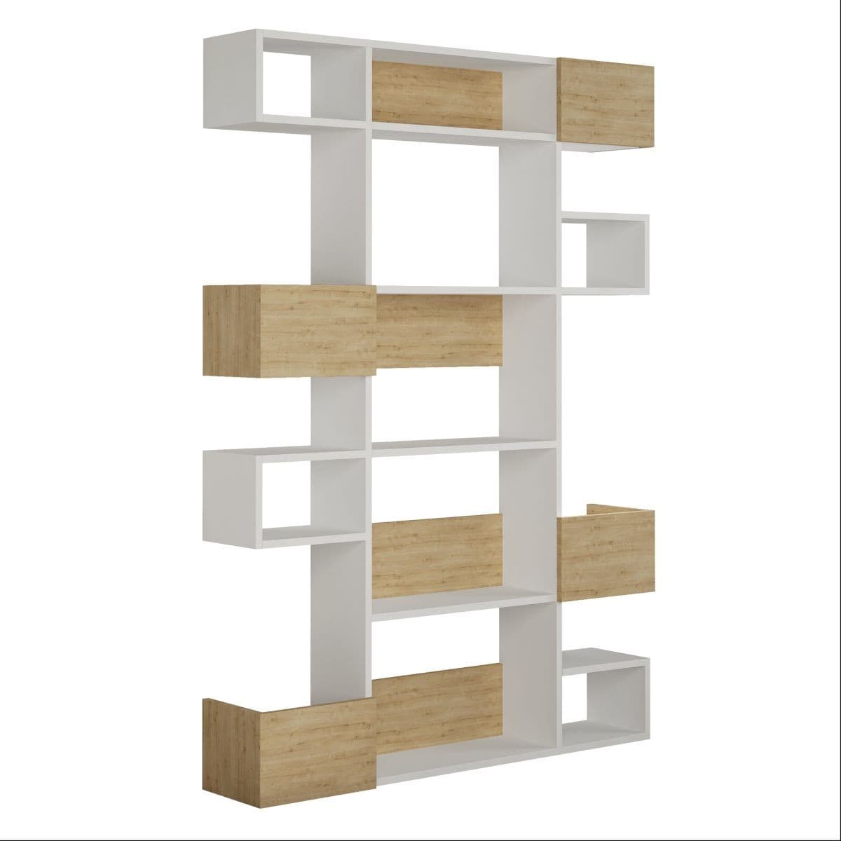 Etagère 9 tablettes L120 cm - NIHO - Couleur : Chêne - Panneaux de particules - Calicosy