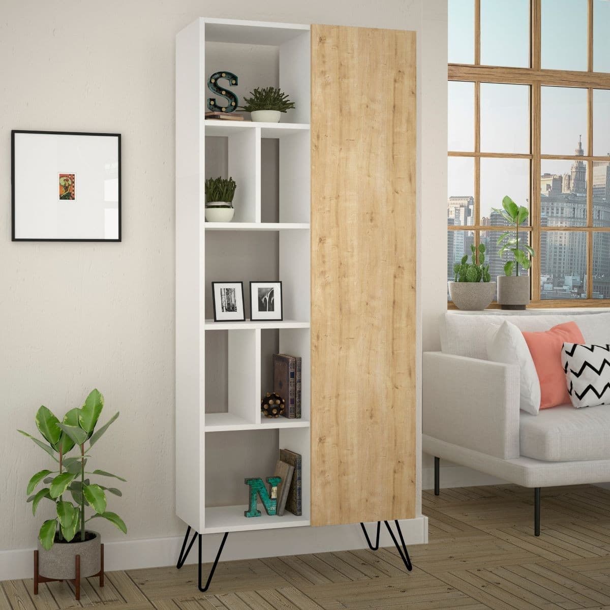 Etagère 11 tablettes et 1 porte H190 cm - Jedda - Calicosy