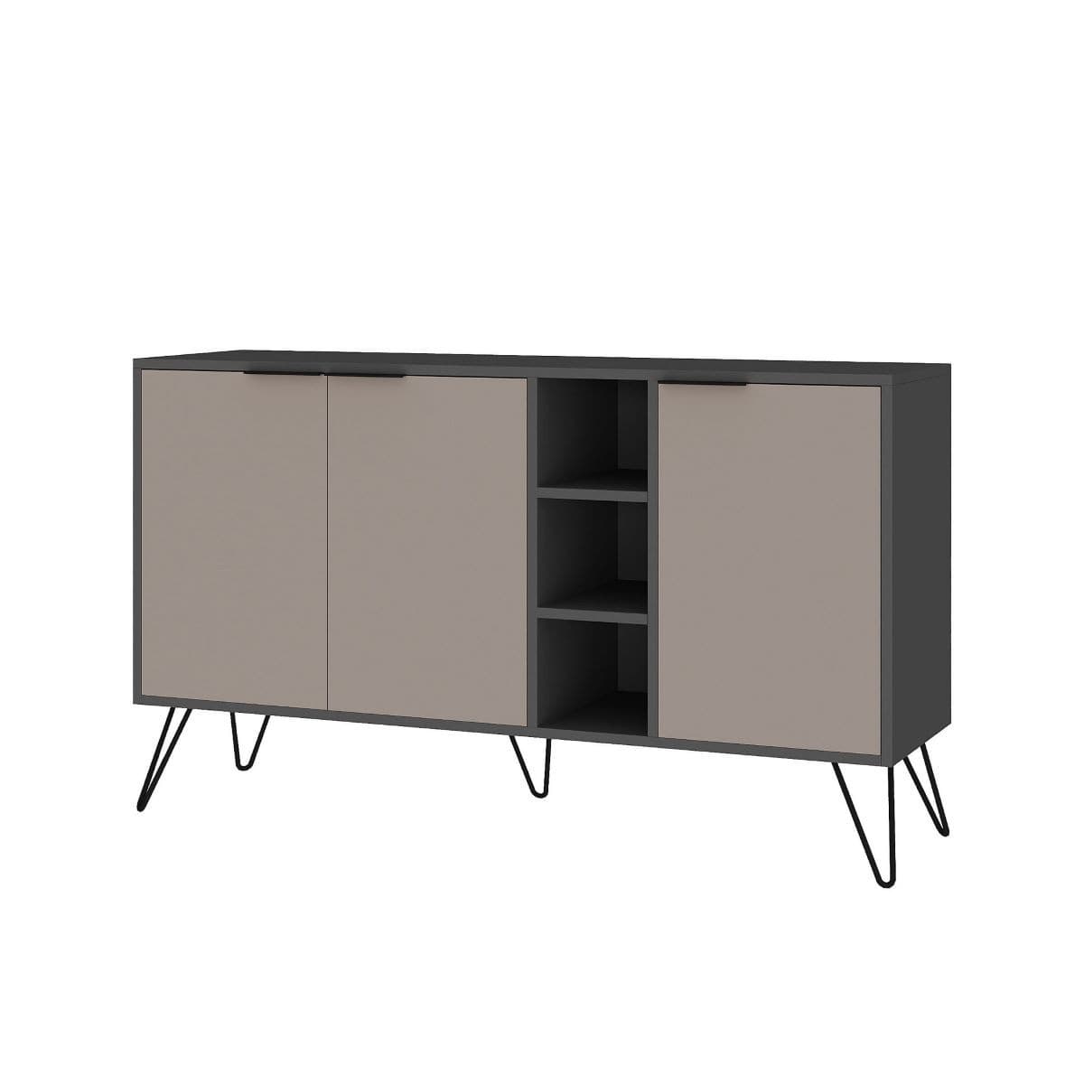 Buffet 3 niches et 3 portes L142 cm - Clara - Couleur : Taupe - Panneaux de particules - Calicosy