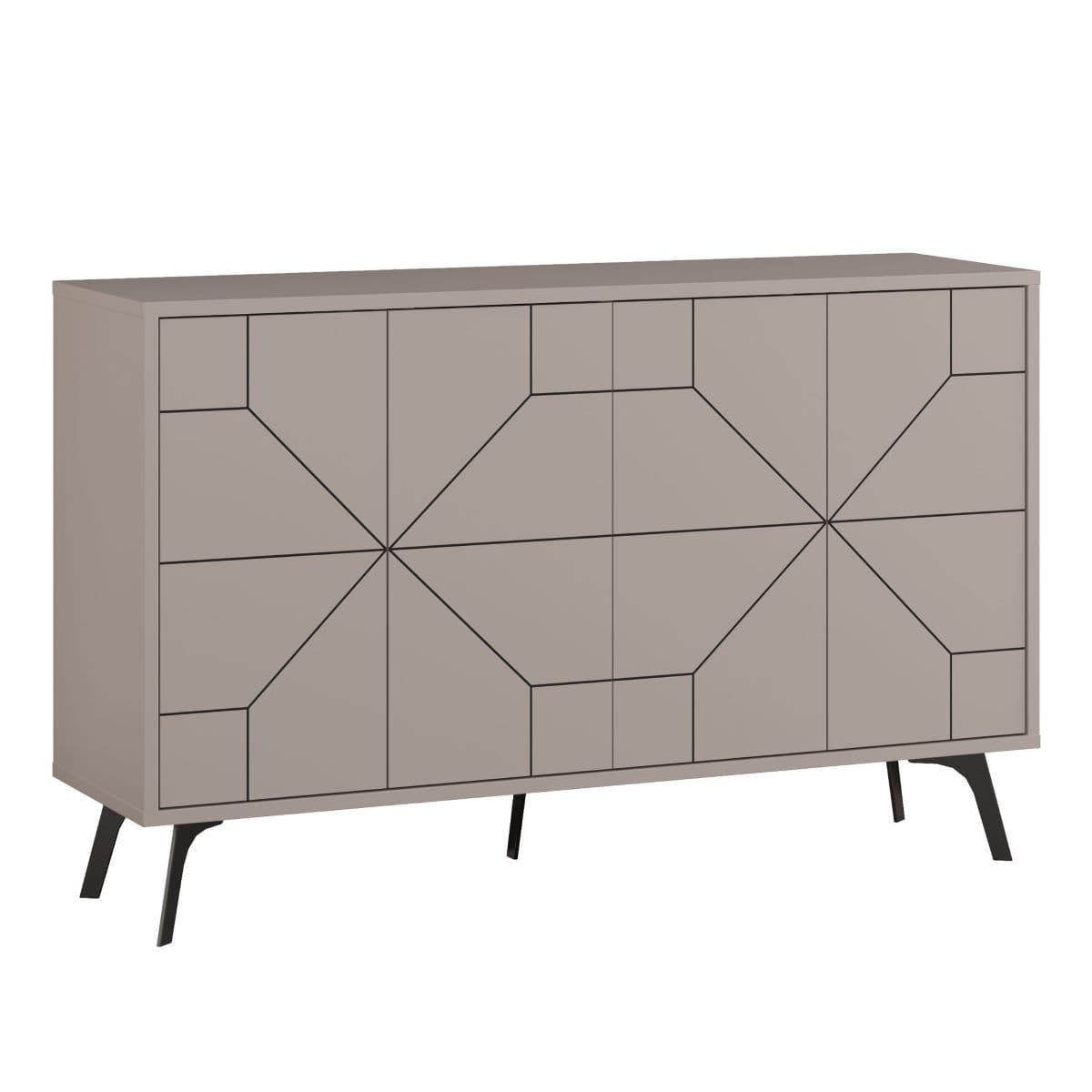 Buffet 4 portes décorées L123 cm - DUNE - Couleur : Taupe - Panneaux de particules - Calicosy