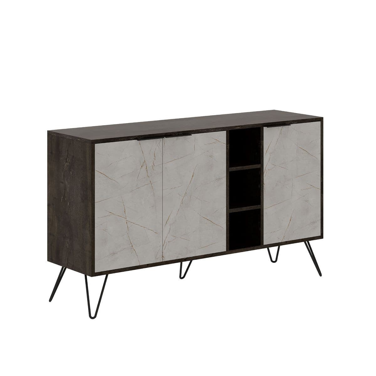 Buffet 3 niches et 3 portes L142 cm - Clara - Couleur : Chêne vielli - Panneaux de particules - Calicosy