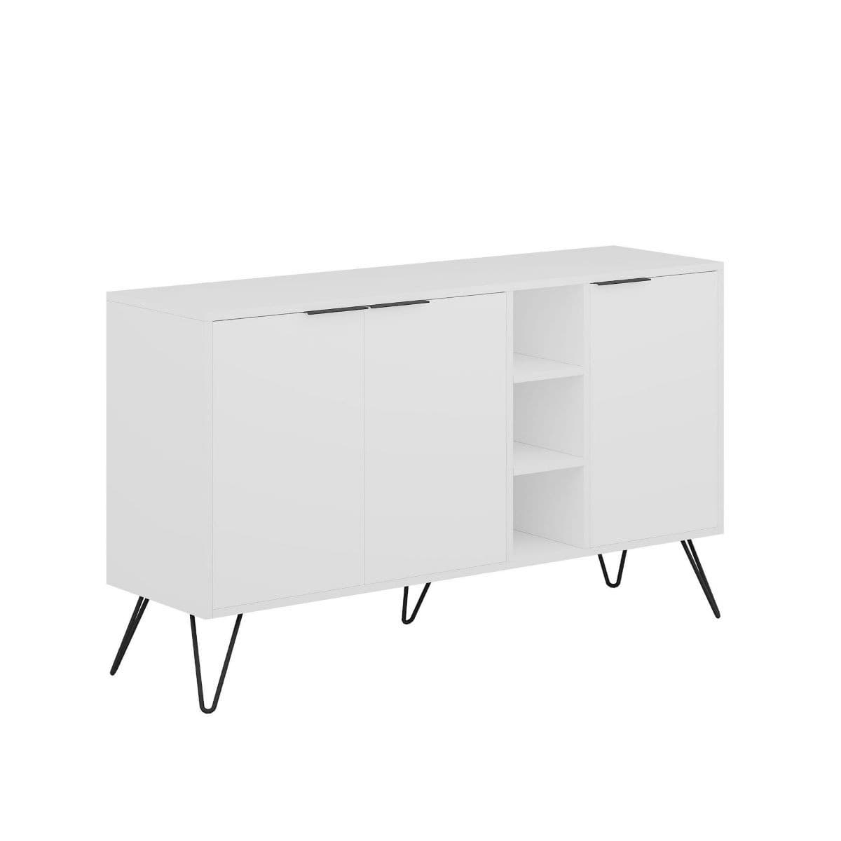 Buffet 3 niches et 3 portes L142 cm - Clara - Couleur : Blanc - Panneaux de particules - Calicosy
