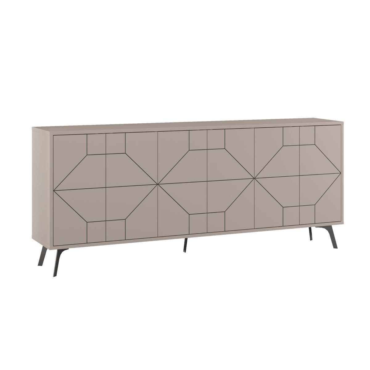 Buffet avec 6 portes décorées L184 cm - Dune - Couleur : Taupe - Panneaux de particules - Calicosy
