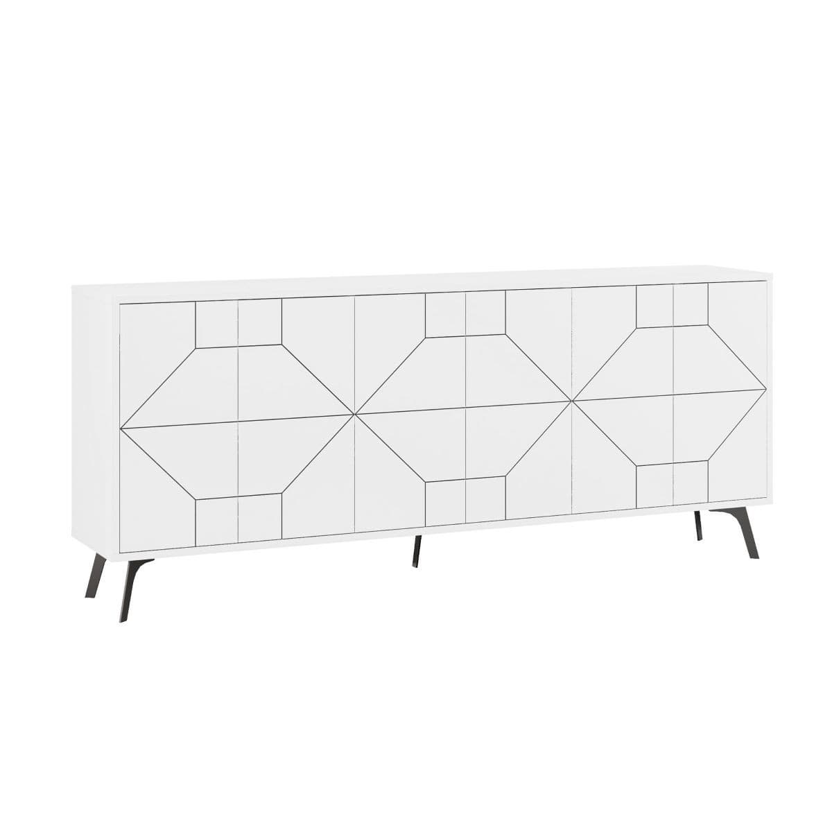 Buffet avec 6 portes décorées L184 cm - Dune - Couleur : Blanc - Panneaux de particules - Calicosy
