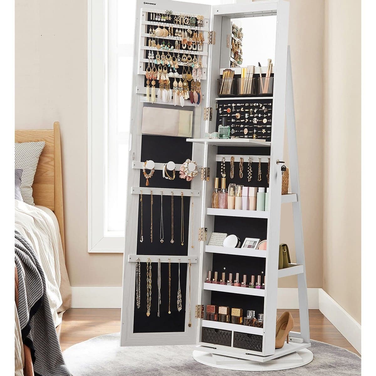 Rangement à bijoux sur pied avec miroir - H162 cm - Calicosy