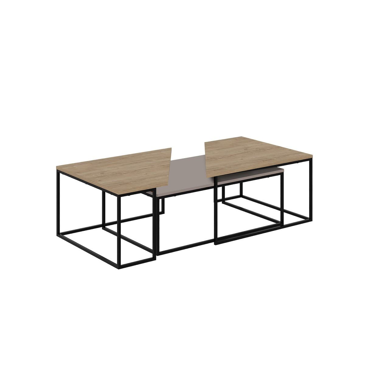 Set 3 tables basses avec pieds en métal - TITAN - Couleur : Taupe - Panneaux de particules - Calicosy
