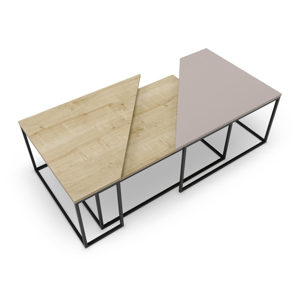 Set 3 tables basses avec pieds en métal - TITAN - Couleur : Chêne - Panneaux de particules - Calicosy