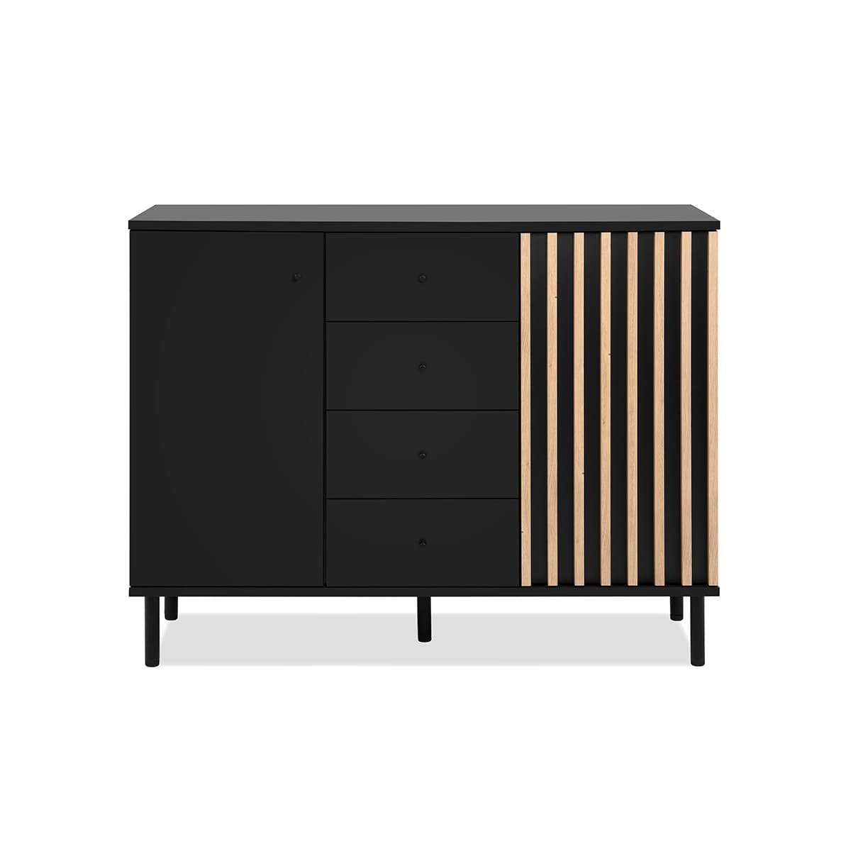 Buffet 2 Portes 4 Tiroirs Noir et Bois L118 cm - MONZA - Panneaux de particules - Calicosy