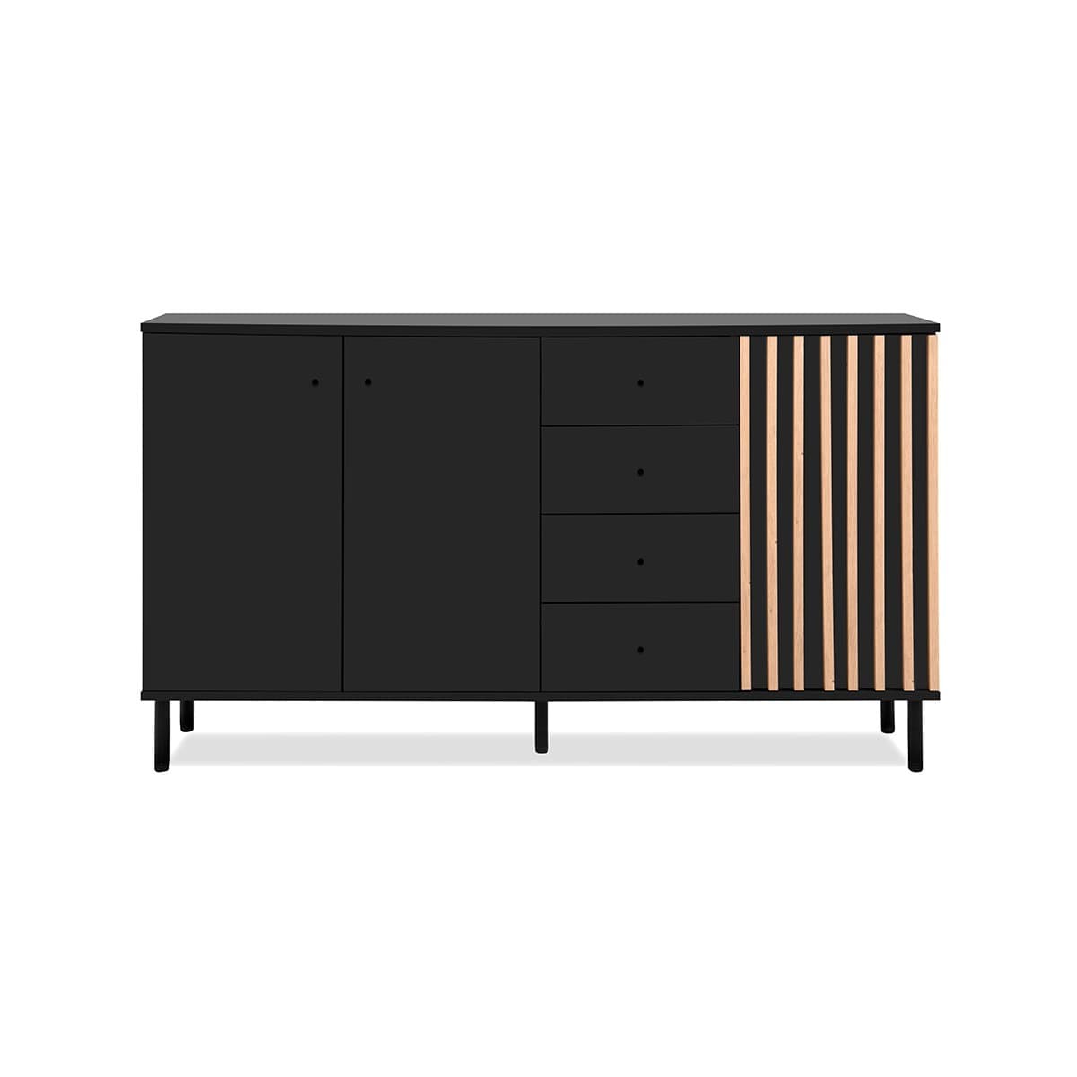 Buffet 3 portes et 4 Tiroirs Noir et Bois L160 cm - MONZA - Panneaux de particules - Calicosy