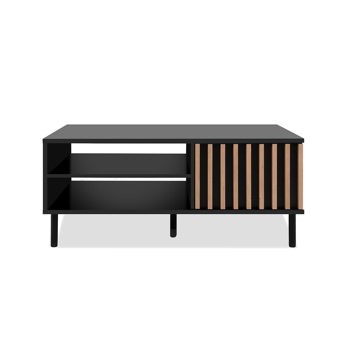 Table Basse 1 Porte Noir et Bois L110,5 cm - MONZA - Panneaux de particules - Calicosy